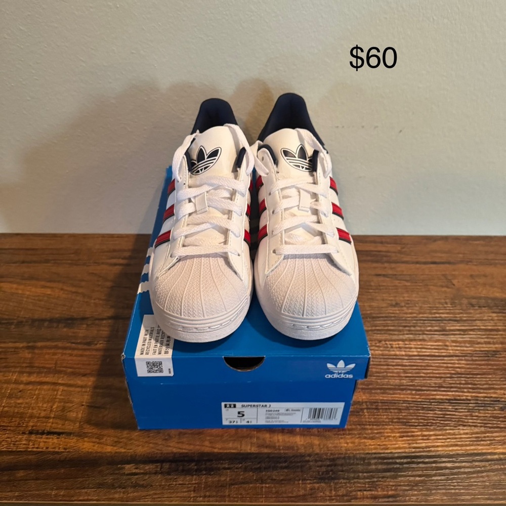 Adidas Kids Sneakers in White with Red and Blue Accents